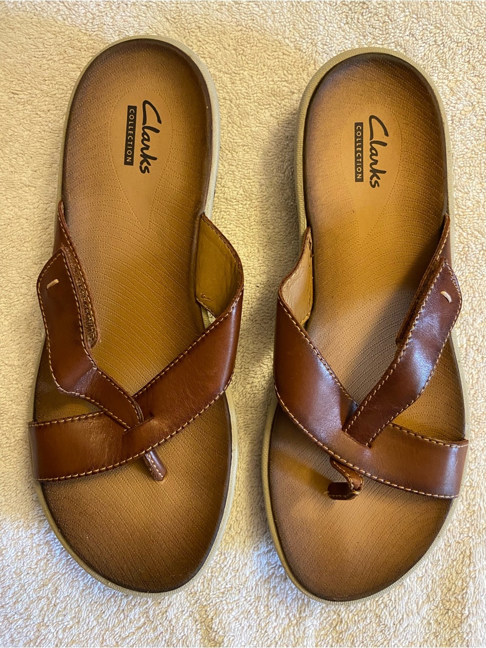 Clarks Brown Leather Women’s Cross-Strap Thong Sandals
